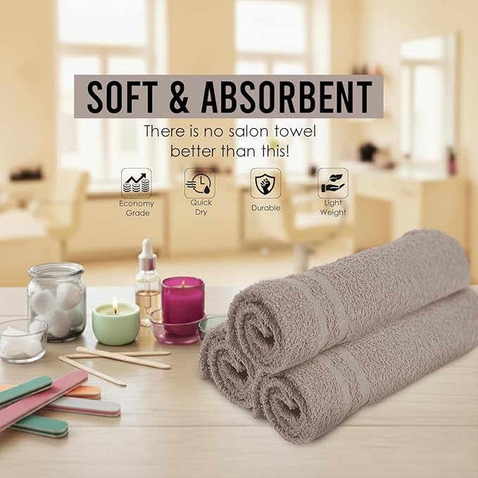 24 Pack Sand Hand Towel 100% Cotton Spa Towel – 16x26 inches Highly Absorbable