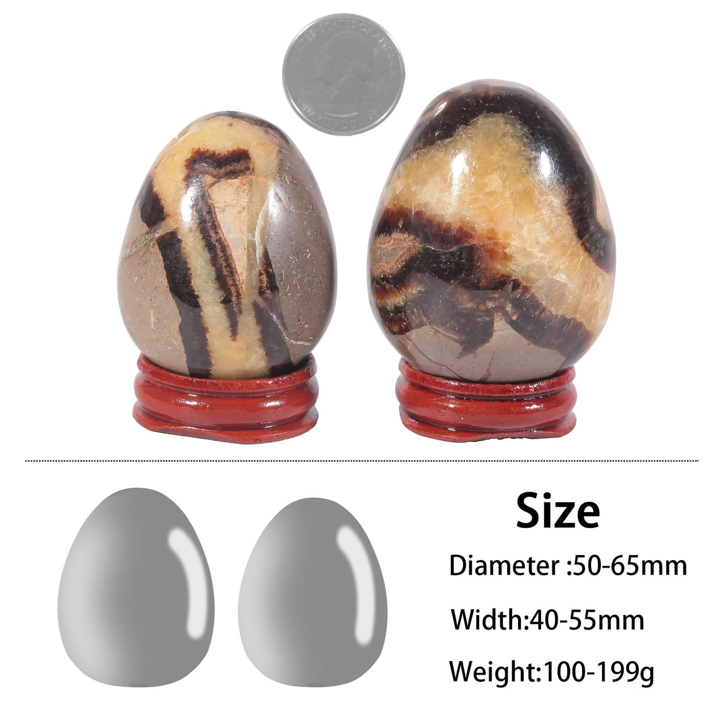 Nupuyai 1.97"-2.56" Natural Septarian Dragon Crystal Egg with Wooden Stand Healing Stone Egg for Divination Fengshui Meditation Home Decorations