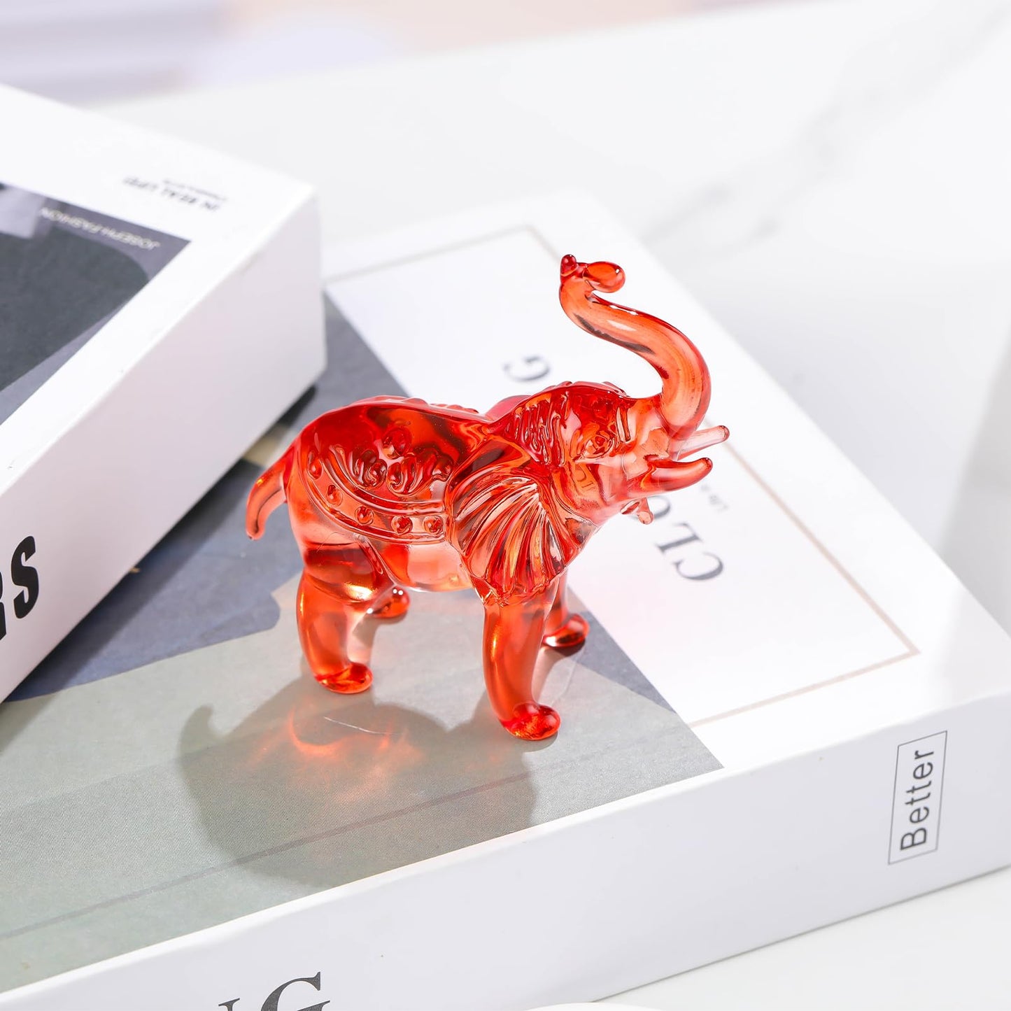Arikyrist Crystal Elephant Figurine Home Decor, Glass Statue Gifts, Crystal Animals Collectible Tabletop Decoration Elephant Sculpture with Trunk Up (Red)