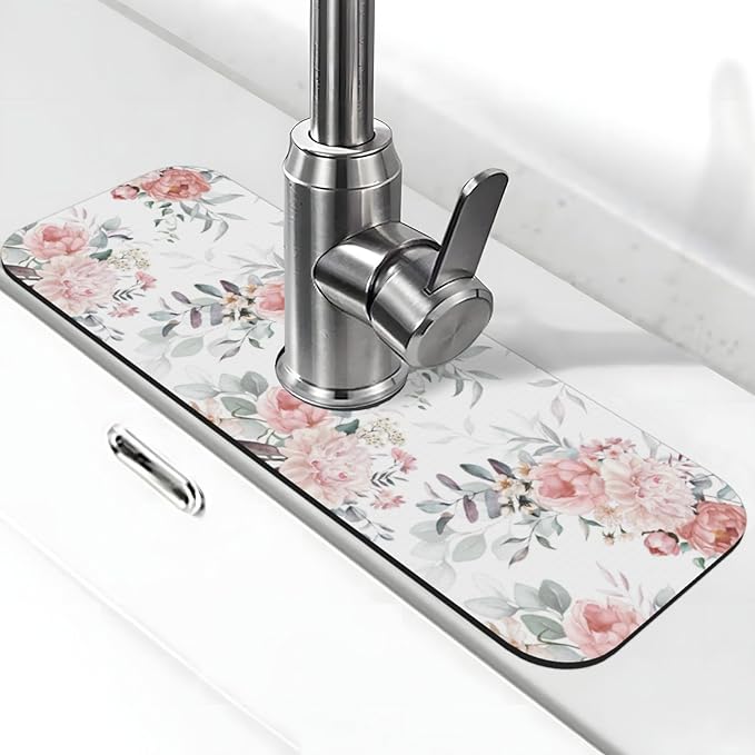 Peony Peonies Pink Flowers Leaves Watercolor Floral Kitchen Sink Splash Guard