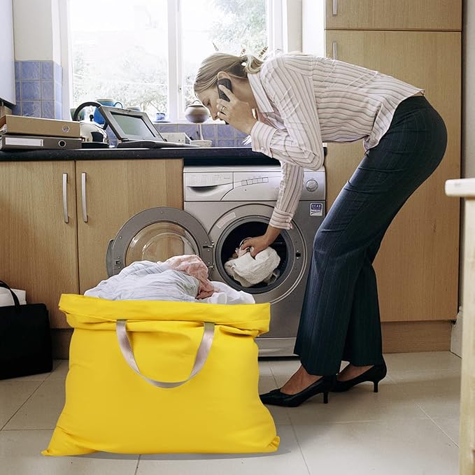 Cotton Canvas Laundry Bag with Handles & Drawstring Straps, Heavy Duty Extra