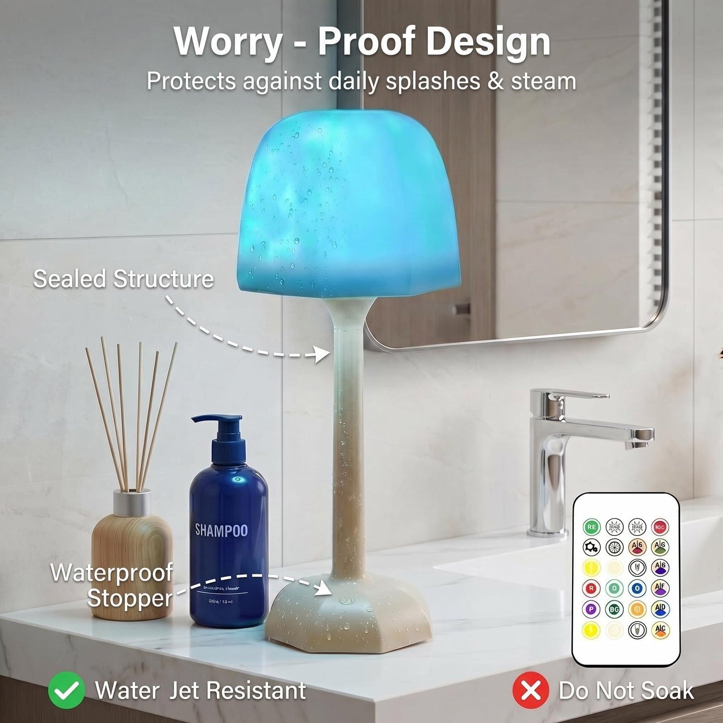 LINKOJI 4 in 1 Shower Lamp Waterproof Bathroom Lamp Ocean Wave Projector Light Northern Galaxy Light 16 Color Rechargeable Remote Control lumena Lamps for Inside Shower/Bathtub
