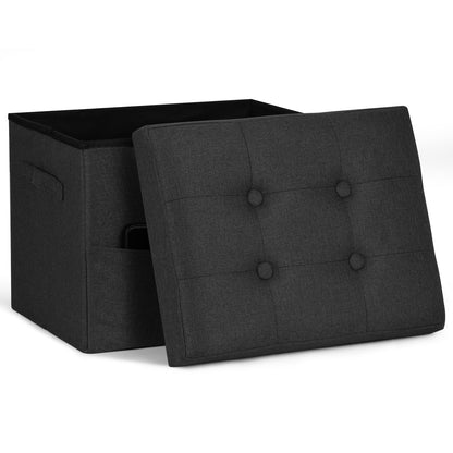 FaiPue Storage Ottoman Foot Rest with Thicker Foam Padded Seat. Small Bench with Storage. 350 lbs Linen Folding Footstool Bench for Living Room, Bedroom, Home Office. 17x13x13in, Gray Black