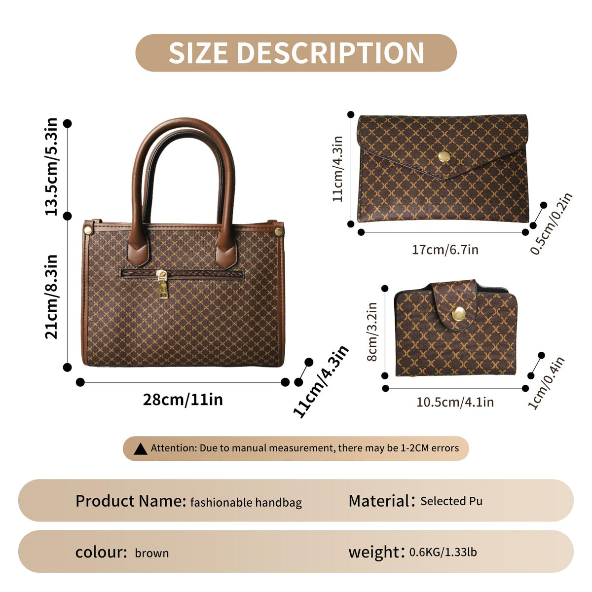 Tigpoy 3pcs Purses and Handbags Set for Women, Top Handle Satchel Purse, Satchel Shoulder Bag with Wallet and Card Purse, Vegan Leather Crossbody Bag Handbags for Daily Use (Coffee)