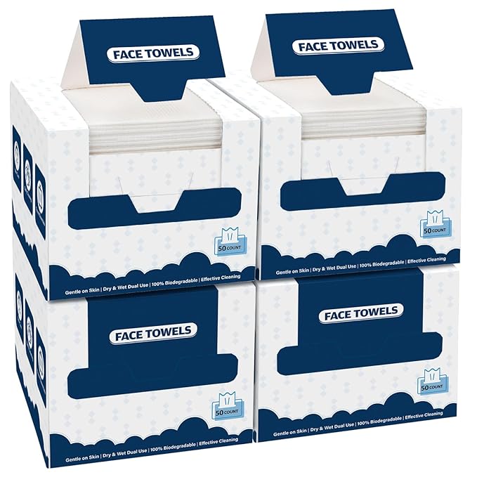 GLIMGLINT Face Towels，200 Count Disposable Face Towelettes, Biodegradable