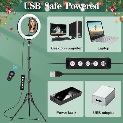 Ring Light with Tripod Stand & Phone Holder - 10 inch Selfie LED Ringlight Dimmable Desktop Lamp 40 Colors RGB Tall Circle Light for Camera Makeup Video YouTube Live Streaming Zoom Meeting