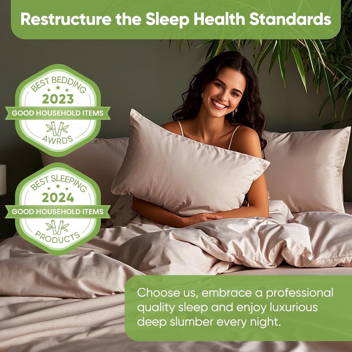 TWK Real 100% Viscose Derived from Bamboo Sheets Set King Size, Cooling & Silky Soft for Hot Sleeper, Luxury with Breathable & Moisture Wicking Fabric, 18" Deep Pocket with Corner Straps (Sand, King)