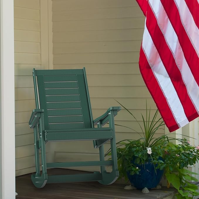 GREENVINES Outdoor Rocking Chairs | Set of 2 | Porch Rocker | HDPE Plastic | Forest | Oversized Rockers | High Back | Big & Tall | Ladder Back | for Patio Outside Backyard Balcony Garden