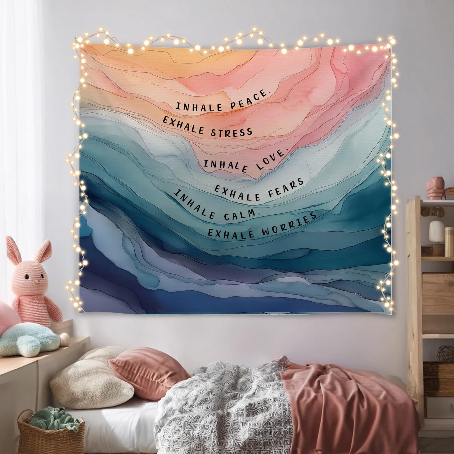 Forola Inhale Exhale Tapestry, Mental Health Wall Hanging Decor, Inhale Exhale Psychology and Mindfulness Tapestry Backdrop for Bedroom, Home School, Dorm, Yoga Studio and Therapy Office (Blue-Peace)