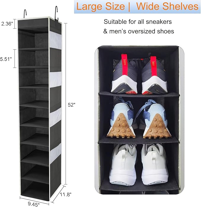 Large-Sized Hanging Shoe Organizer 10-Shelf, Sturdy Hanging Closet Organizer