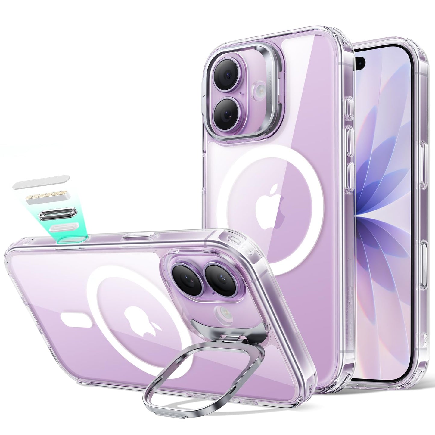 ESR Silicone Case for iPhone 17, Built-in Camera Stash Stand Compatible with MagSafe, Military-Grade Drop Protection Magnetic Phone Case for iPhone 17, Cloud Series, Rosy Pink