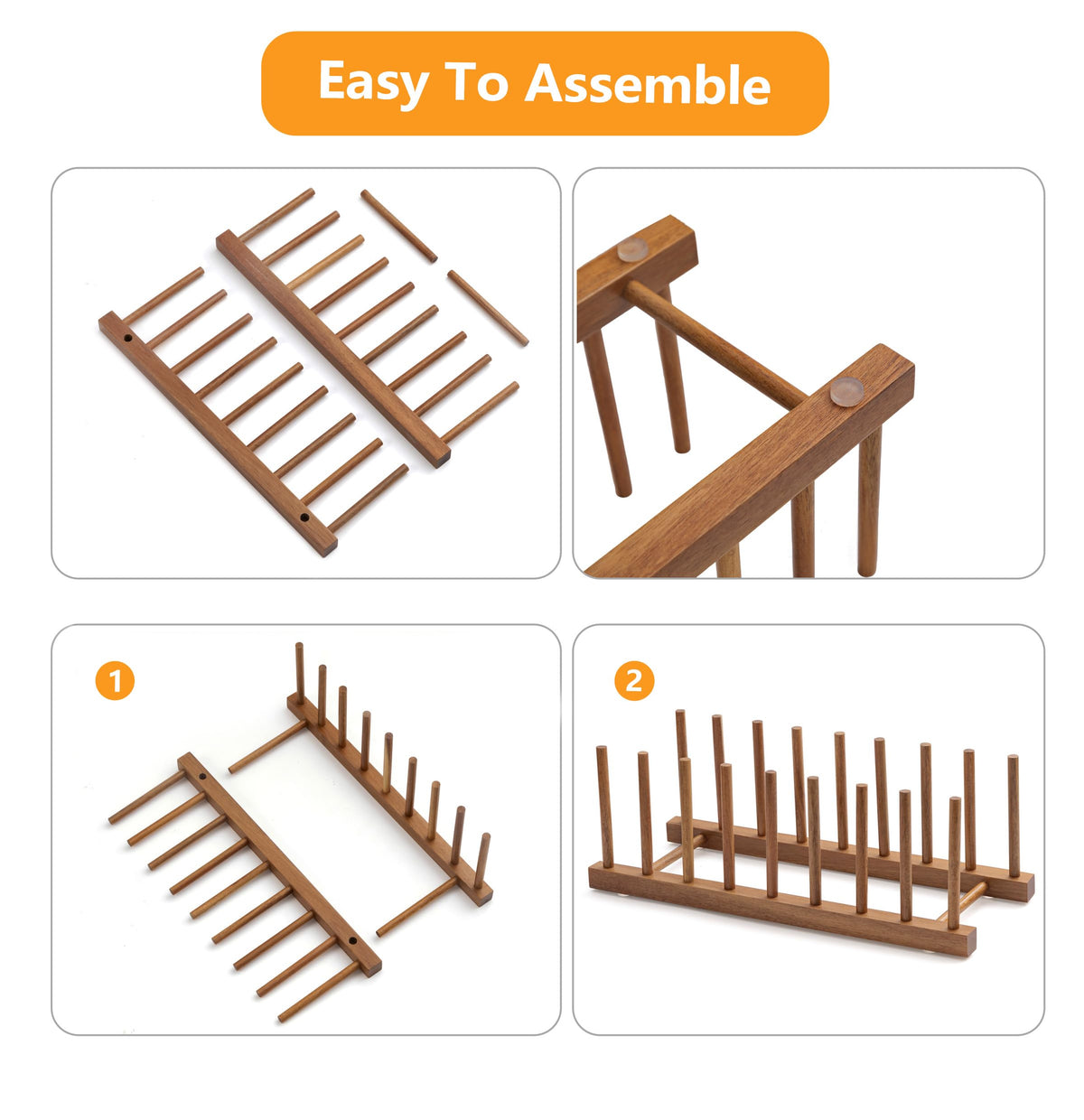HBlife 4pcs Acacia Wooden Dish Dying Rack Pot Lid Plate Organizer Holder for Cabinet, Cutting Board Stand Drainer Storage Plate Rack for Dish, Pot Lid, Bowl, Cup, Cutting Board and Books