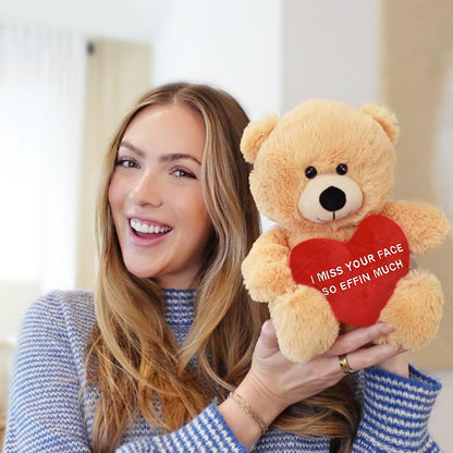 I Miss Your Face So Effin Much - 10" Teddy Bear & Gift Bag - Funny Stuffed Animal Plush Gift for Girlfriend, Boyfriend, Best Friend - Birthday, Anniversary, Valentines, or Long Distance - Witty Bears