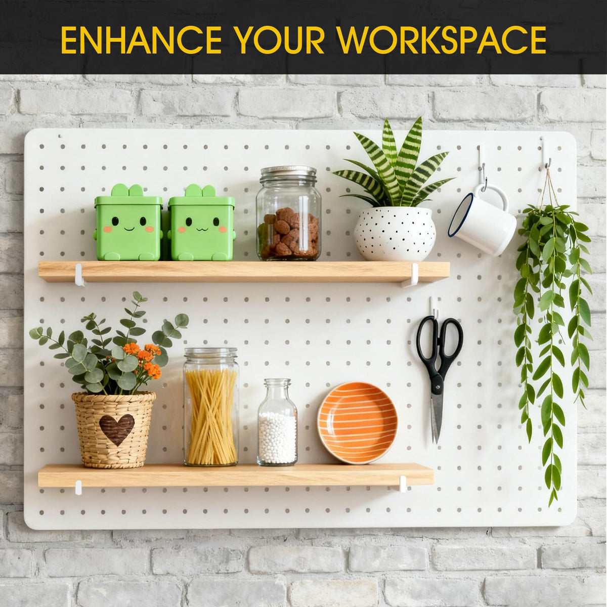 MVRPOWER Pegboard Shelf Set of 2, High Stability Wooden Shelf with 2 Metal Hooks, 15.7" x 6.1" Wooden Peg Board Organizer