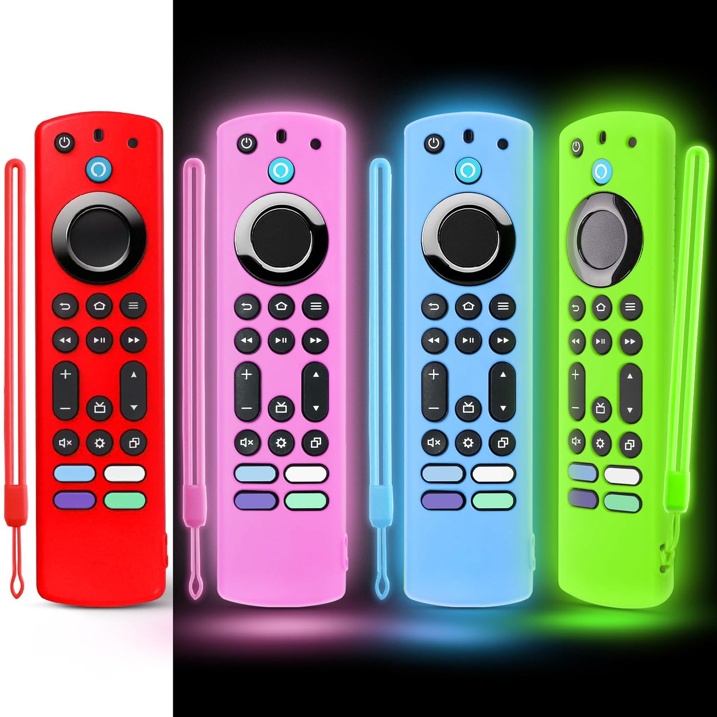 OneBom (2pcs) Silicone Remote Cover for Firetv 4K Max (2nd)/ Insignia/Pioneer/Omni (QLED) Series Alexa Voice Remote Enhanced w, Anti-Slip Protective Case with Same Color Lanyard(Glow Purple&Glow Blue)