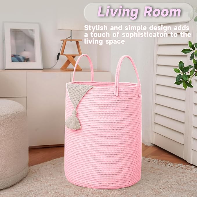 Large Woven Laundry Basket Hamper, 60L Cotton Rope Storage Bin