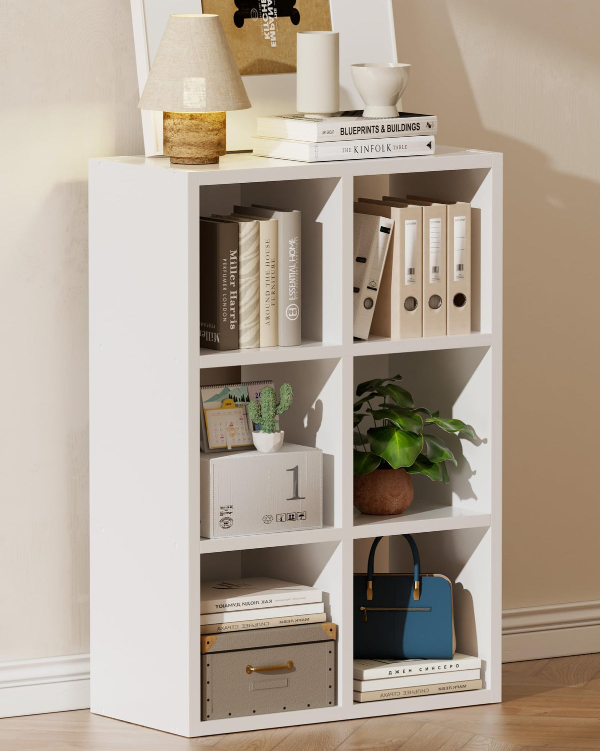 GTPLAYER 6-Cube Storage Organizer, Fits 11" Bins, Vertical or Horizontal Use, Opening Bookshelf, Partial Back Panels, Stackable Design Bookcase, for Closet, Bedroom, Home Office, White