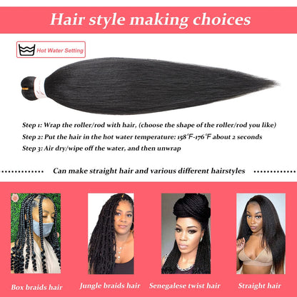 Xtrend 8 Packs 30 Inch Long Pre Stretched Braiding Hair EZ Braiding Hair Extensions for Box Braids Hot Water Setting Soft Yaki Texture Kanekalon Crochet Hair Extensions for Braiding