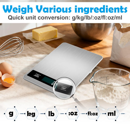 Food Digital Scale 33lb Kitchen Digital Scale Grams and Ounces for Weight Loss Baking Cooking Keto and Meal Prep Backlight LCD Smart Tare Waterproof 304 Stainless Steel