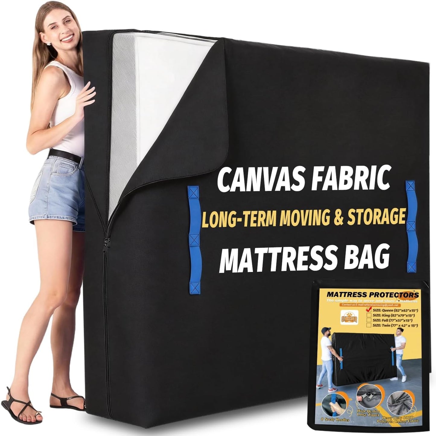 (Not Plastic,Not Polyethylene),Mattress Bags for Moving and Storage,Twin Size,8 Handles,Heavy Duty & Thicker Canvas 600D Polyester Cloth,Reusable Waterproof Mattress Protector Covers,Strong Zipper