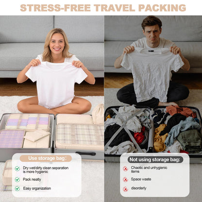 8 Set Packing Cubes for Travel,Suitcase Organizer Bags for Luggage with Shoe & Hanging Toiletry Bag, Vacation Essentials & Accessories for Cruise Ship, Airplane Must-Have,Road Trip & Camp Gifts(Cream)