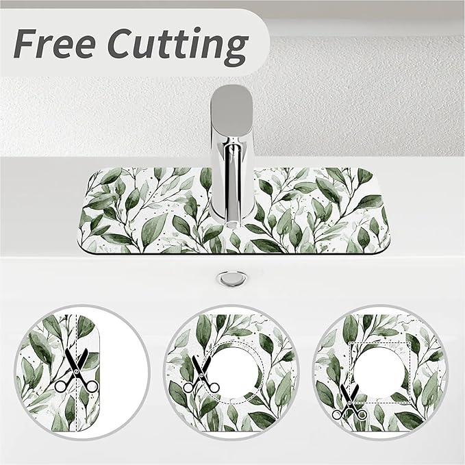 Kitchen Sink Splash Guard，Watercolor-sage foliage Faucet Mat Sink Gadgets-Super
