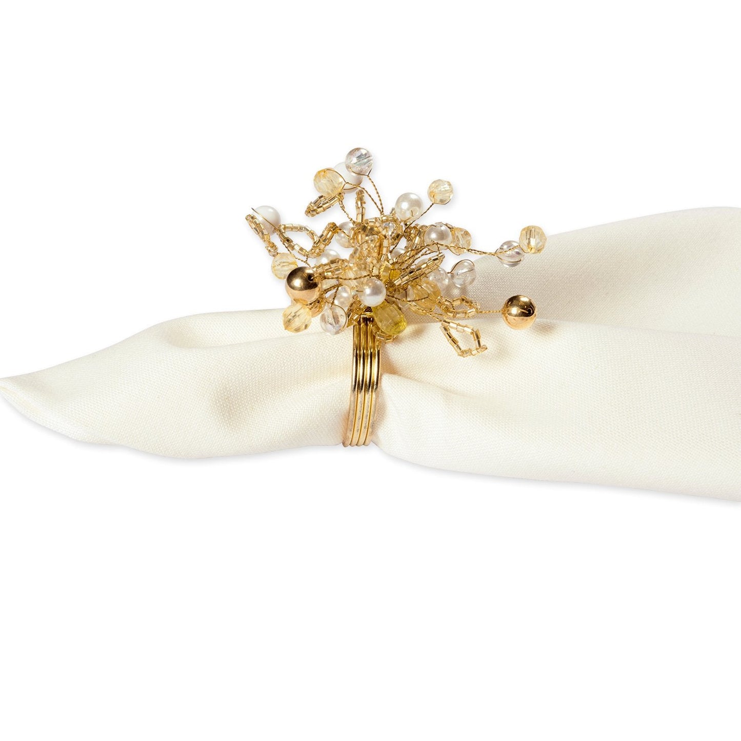 DII Christmas Thanksgiving Holiday Tabletop Décor Collection Decorative Napkin Ring Holder Set, 4" Diameter, Gold Beaded Cluster, 6 Piece