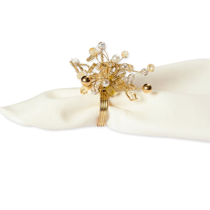 DII Christmas Thanksgiving Holiday Tabletop Décor Collection Decorative Napkin Ring Holder Set, 4" Diameter, Gold Beaded Cluster, 6 Piece