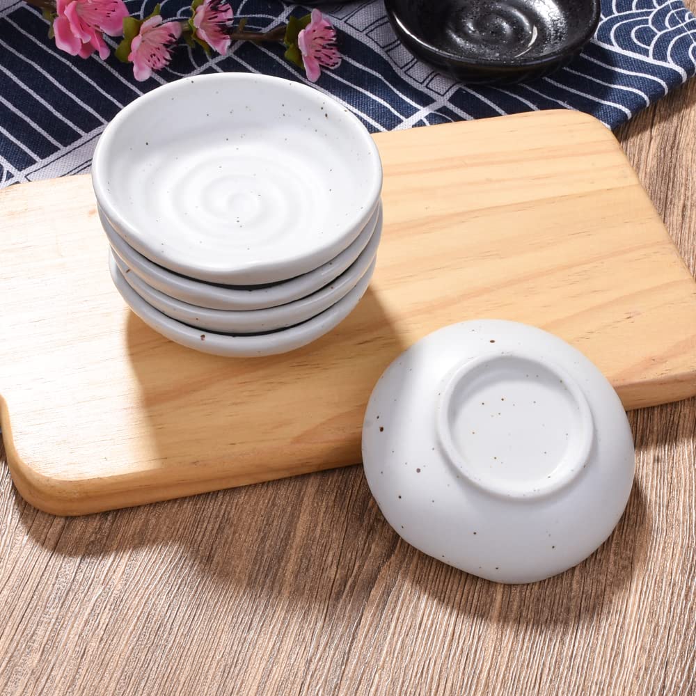 Swlthwen 3.1 Inch Porcelain Side Dish Bowl Seasoning Dishes Soy Sauce Dishes Dipping Sauce Bowls-Set of 5,Soy Sauce Dish with Mouth(White)