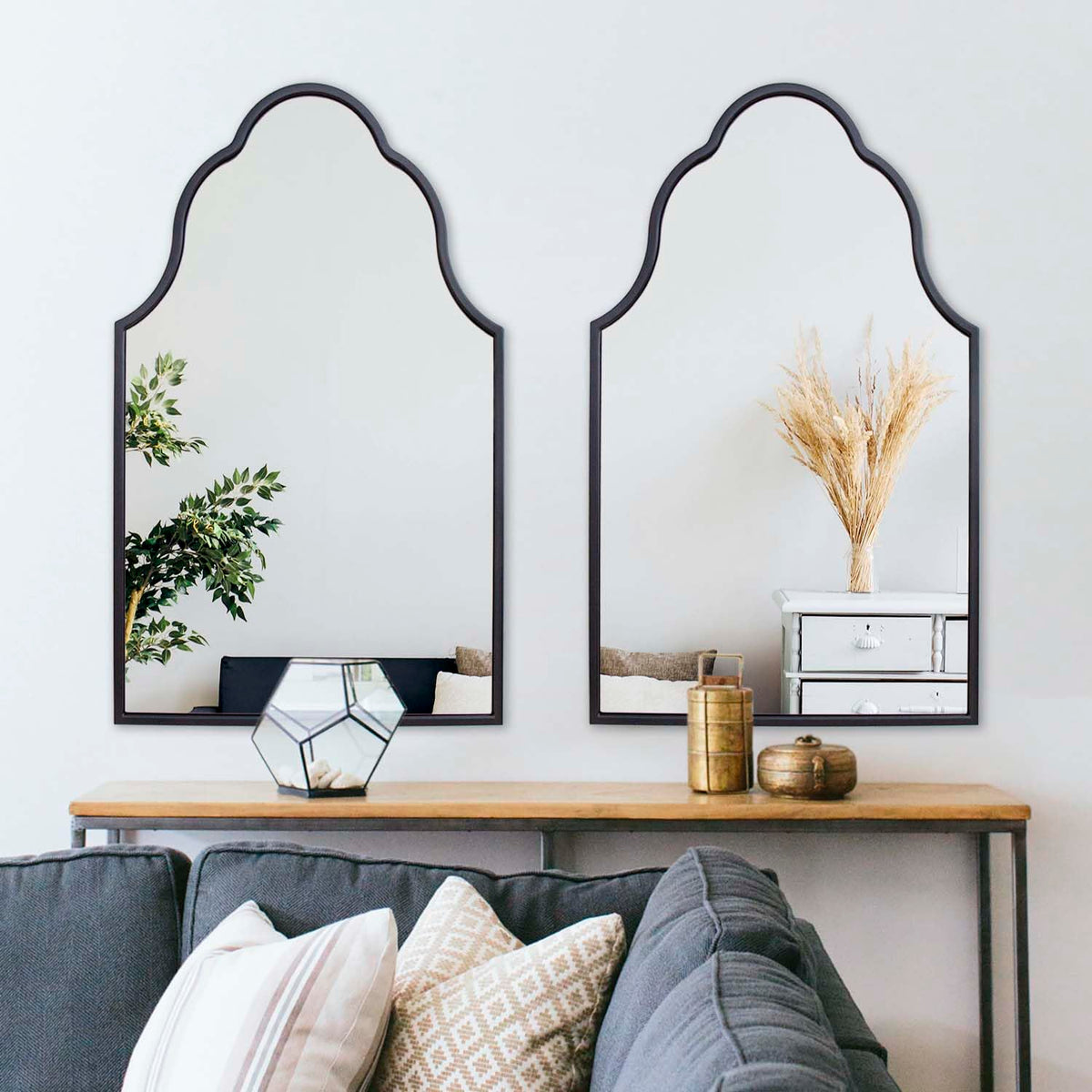 Chende 36'' X 24'' Arch Mirror with Wood Frame, Large Black Bathroom Mirror for Wall, Elegant Scalloped Mirror for Entryway, Living Room, Dining Room