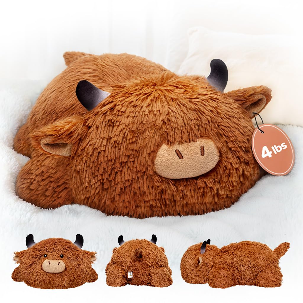 Mewaii Weighted Highland Cow Plush,4.0Lbs Weighted Stuffed Animal Pillow for Kids, Soft Weighted Anxiety Plush Toy Birthday Gifts for Women Girls and Females (23 inch)