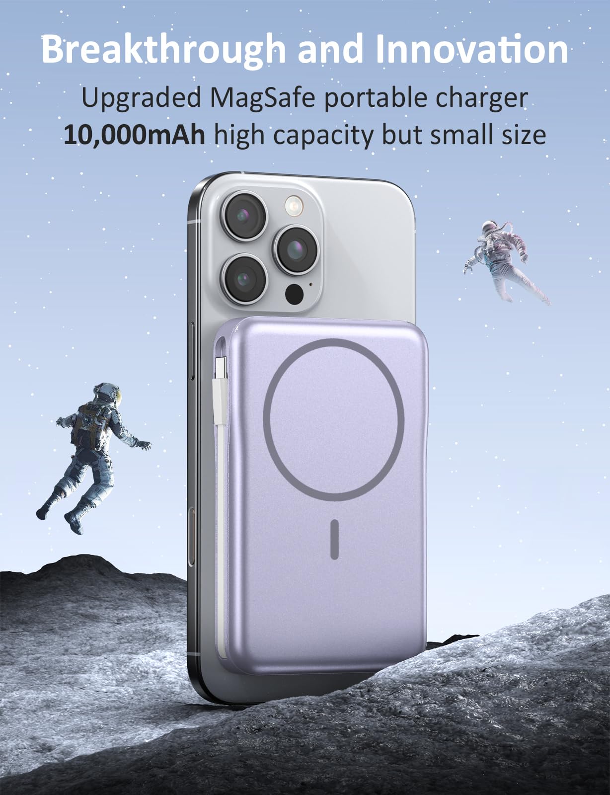 Magnetic Portable Charger, 10000mAh Power Bank, 5 in 1 Portable Charger with Built in Cable, 20W Fast Charging for Magsafe Battery Pack Compatible with iPhone 17/16/15/14/13/12 Pro/Pro Max Series