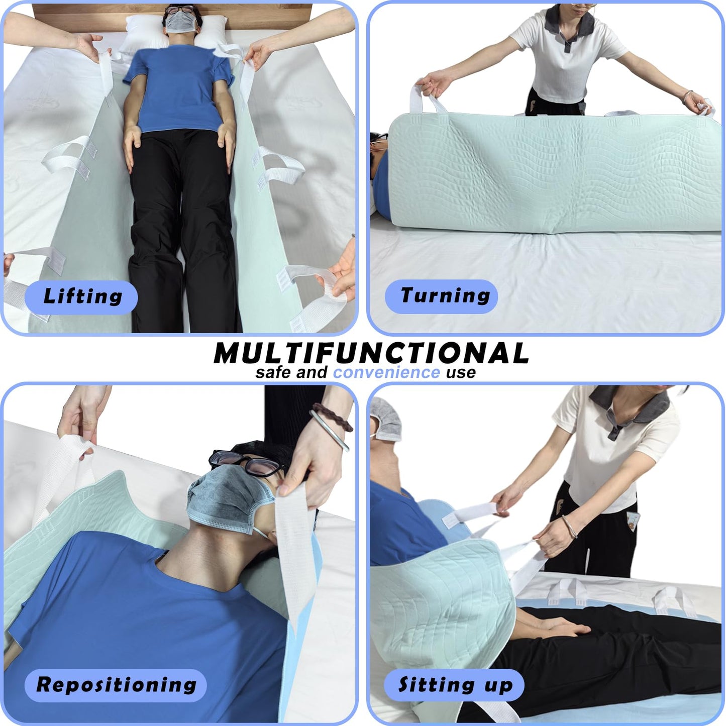 Bed Pads for Incontinence Washable Positioning Bed Pad with Handles, Reusable Underpads Absorbent with 4-Layer Waterproof Underpads for Incontinence, Elderly Bedridden (36×52 Inch - 2 Pack)