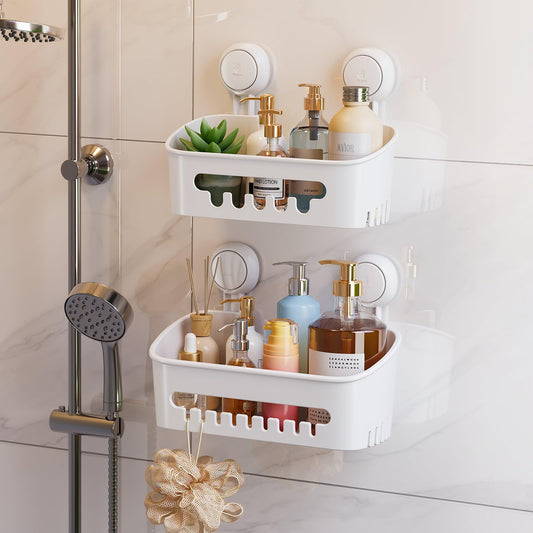 TAILI Shower Caddy Suction Cup 2 Pack, Shower Organizer Removable Bathroom Shelf, Storage Suction Powerful Max Hold 22lbs Bathroom Caddy Waterproof Holder, White