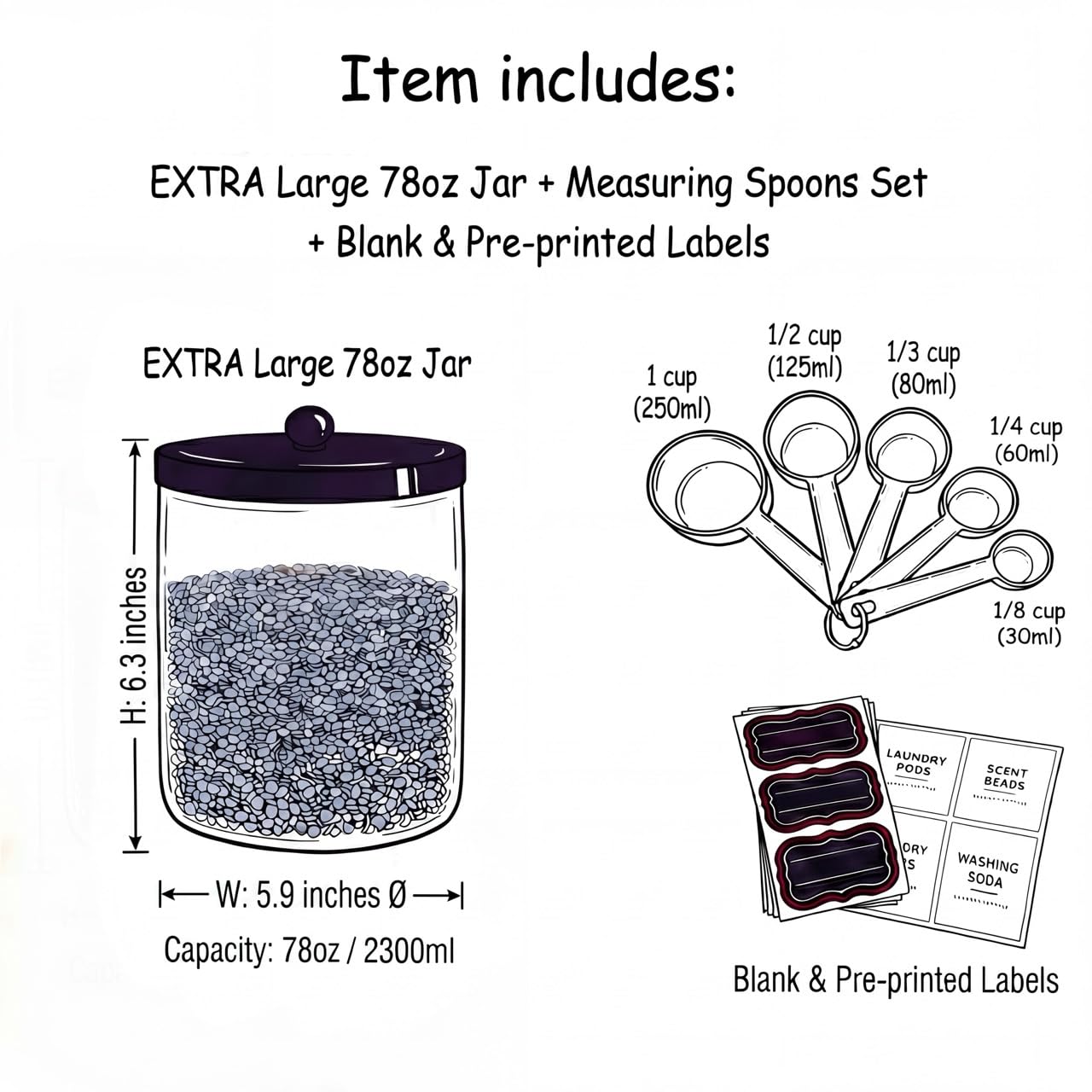 Sheechung 78oz Extra Large Acrylic Jar with Black Stainless Steel Lid- Clear Plastic Apothecary Jar for Laundry Organization, Scent Beads, Pods, Kitchen Pantry Storage, Pasta, Candy, Bathroom Vanity