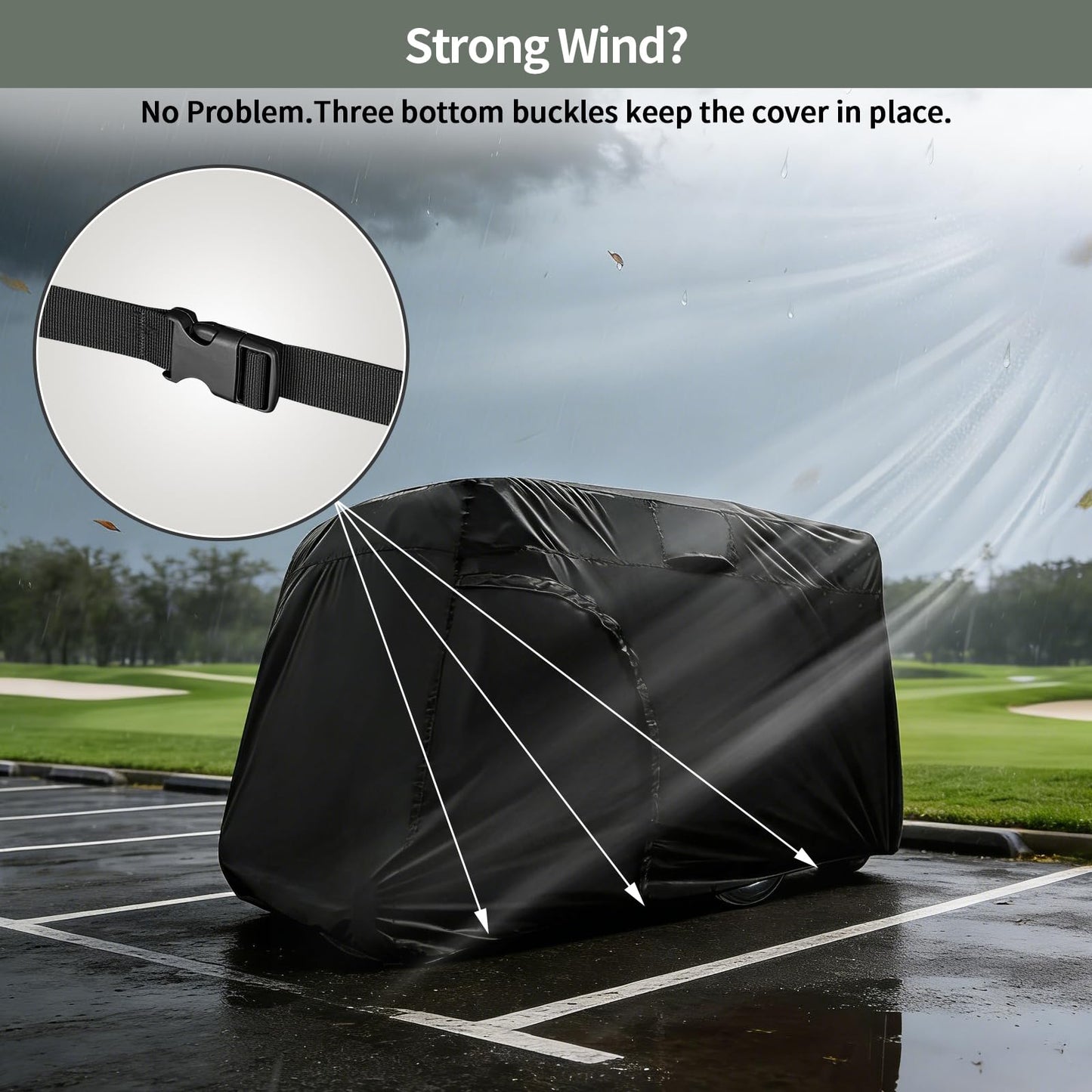 Joymo Golf Cart Cover 6 Passenger, Golf Cart Rain Cover Heavy-Duty All Weather Protection Covers for EZ GO Golf Cart Accessories, Outdoor Club Car Seat Covers Winter Summer(144" L x 54" W x 76" H)