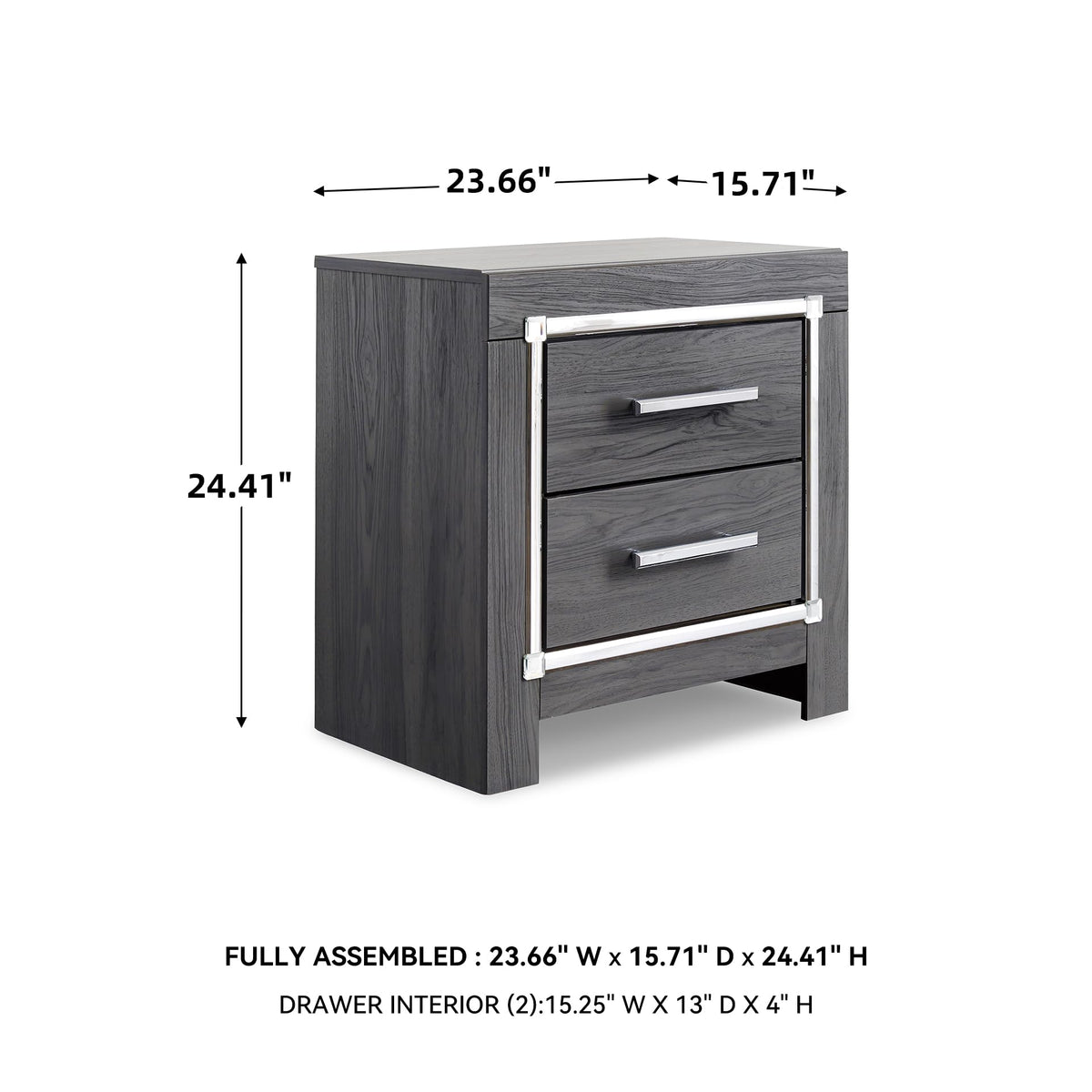 Signature Design by Ashley Lodanna Modern Glam 2 Drawer Nightstand with USB & Wireless Charging Options, 24.41" Tall, Gray Wood Grain