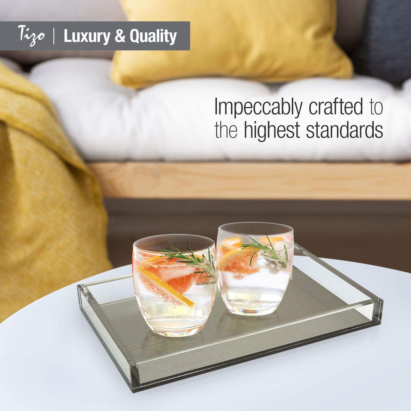 Tizo Design Elegant Lucite Tray, 12" x 8" Acrylic, Multiple Colors Available (Clear)
