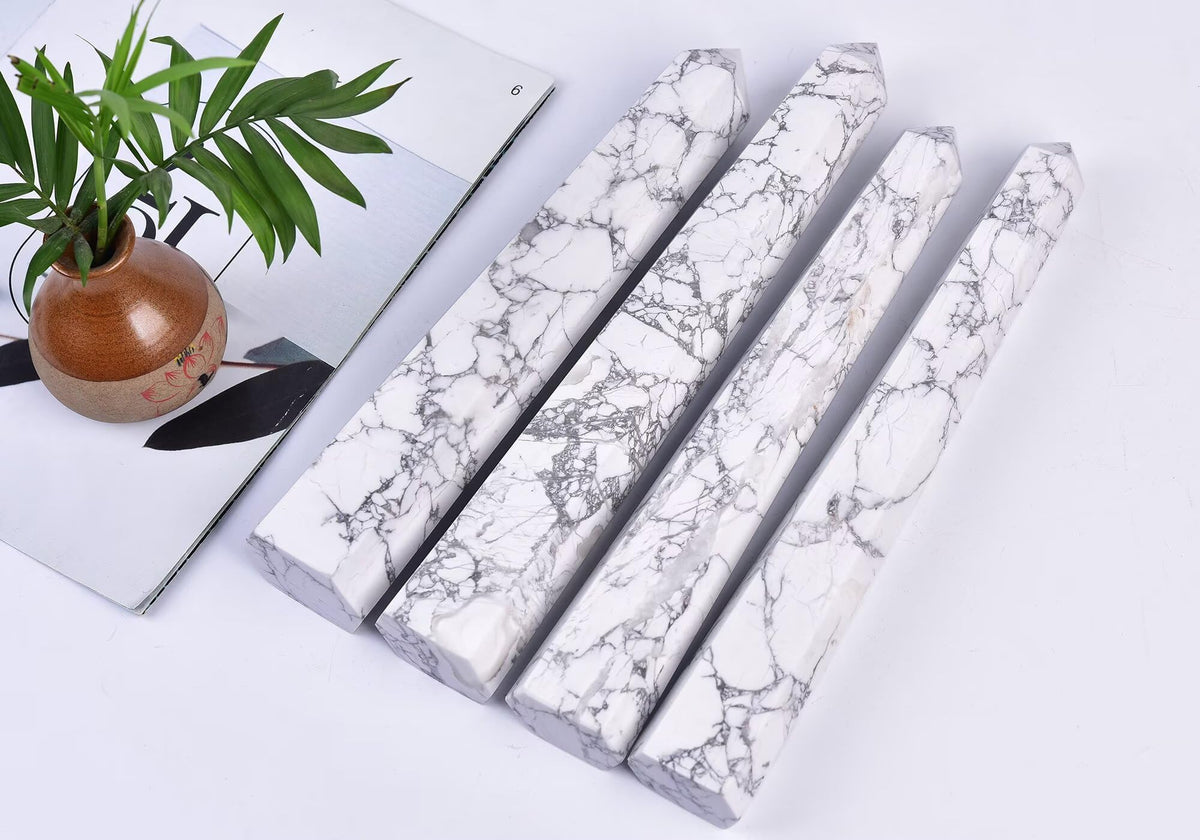 CNYANFEI Natural White Howlite Crystal Wand Tower Large Size Hexagonal Polished Stone 2.2-2.6 Lbs for Healing Meditation Reiki Chakra Balancing Home Decor Unique Handcrafted Gift
