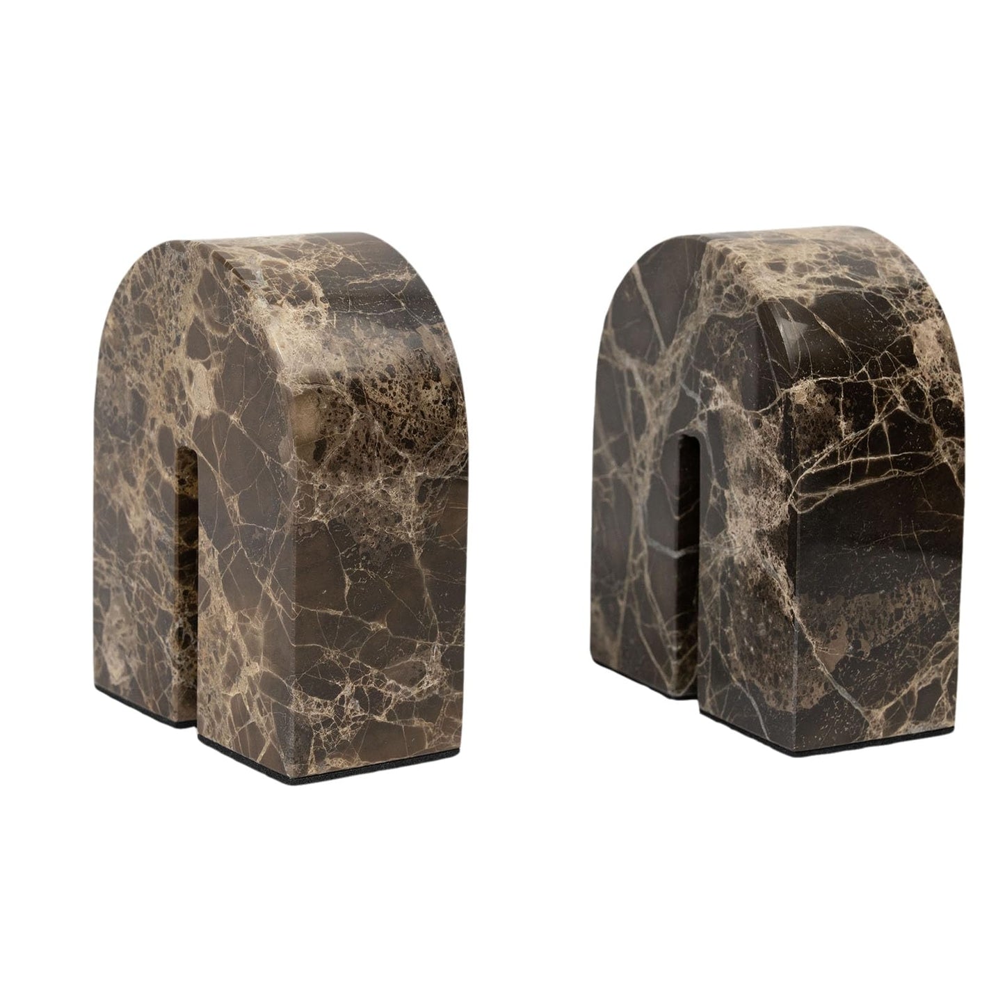 Natural Marble Bookends for Shelves,Unique Brown Arched Book Ends, Office bookends for Heavy Books, Set of 2,Heavy Duty (Brown)
