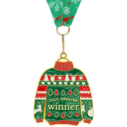 Abaokai Ugly Sweater Medal Christmas Style Neck Ribbon, Award Contest Medals, Best Ugly Christmas Sweater Trophy