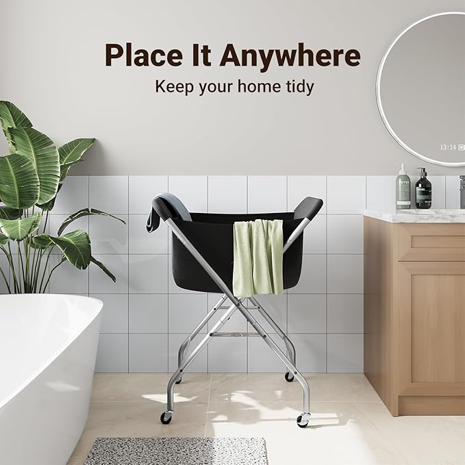 ELYKEN Laundry Cart with Wheels, 33”H Easy Rolling Laundry Hamper with