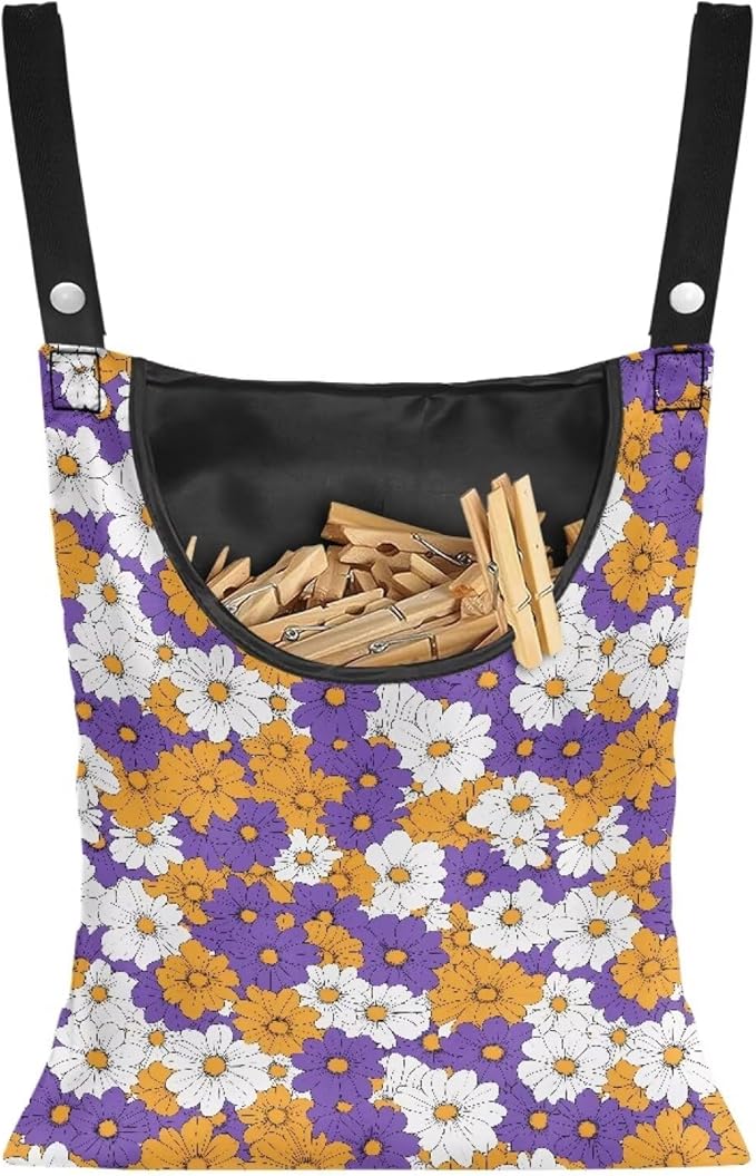 2 Pcs Clothes Pin Hanging Bag, Hippie Flower Multi-Functional Clothespin Bag