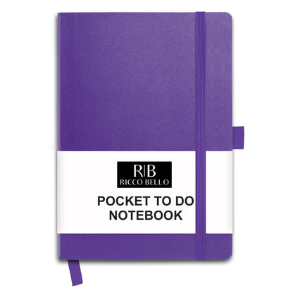 RICCO BELLO Hardcover Pocket to Do List, Undated, Faux Leather Notebook with Pen Holder, For Work, School, Home, Productivity Planner, 4.25 x 6 inches (Purple)