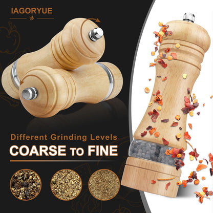 Salt and Pepper Grinder Set of 2, Wooden Salt and Pepper Mill with Adjustable Coarseness Ceramic Rotor & Acrylic Window, Manual Spice Grinders Refillable Salt Shaker for Sea Salt/Chili/Sesame,6.5 Inch