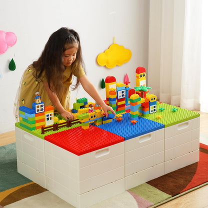 SHIMOYAMA Collapsible Storage Box with Building Baseplate Lid for Duplo Blocks, 26 Qt. Stackable Bricks Storage Bins for MEGA BLOKS, 25L Folding Utility Container for Lego Duplo Bricks, Red