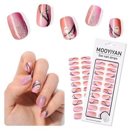 MOOYIYAN Gloss Nail Strips|Uv Free|22 Pcs,Gel Nail Stickers|Long Lasting Two Weeks and Easy to Apply&Remove|Light Halloween