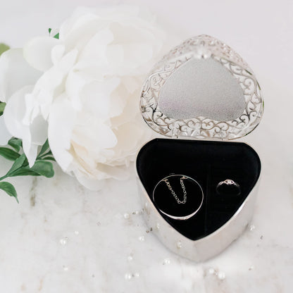 Cherished Moments Baptism Gift for Girls Jewelry Keepsake Box with Heart-Shaped Filigree Design and Engraved Cross, Silver Toned