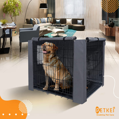 PETKEI Dog Crate Cover for Wire Dog Crate, Durable Polyester PU Coated Dog Cage Cover Designed for 1 & 2 Door Cage, Includes 1 Breathable Mesh Window & 1 Pocket (Cover Only) (Large - 36 Inches)