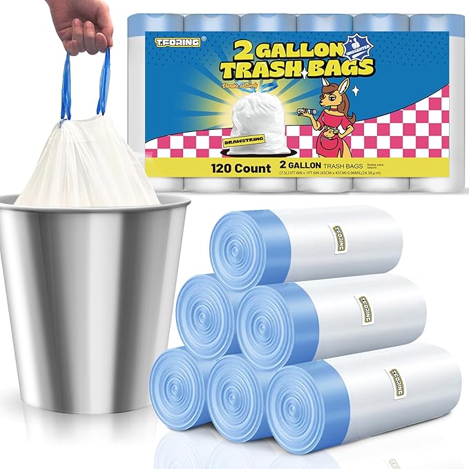 2 Gallon Trash Bags Drawstring 0.96 Mil